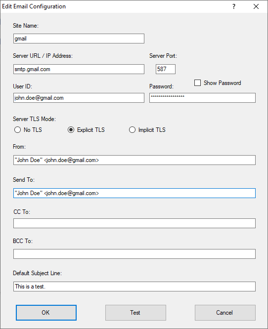 Screenshot of Configurator's Outbound Email page